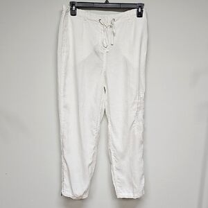 Eileen Fisher White Linen Joggers, Ankle Length, Cargo Style Size MEDIUM